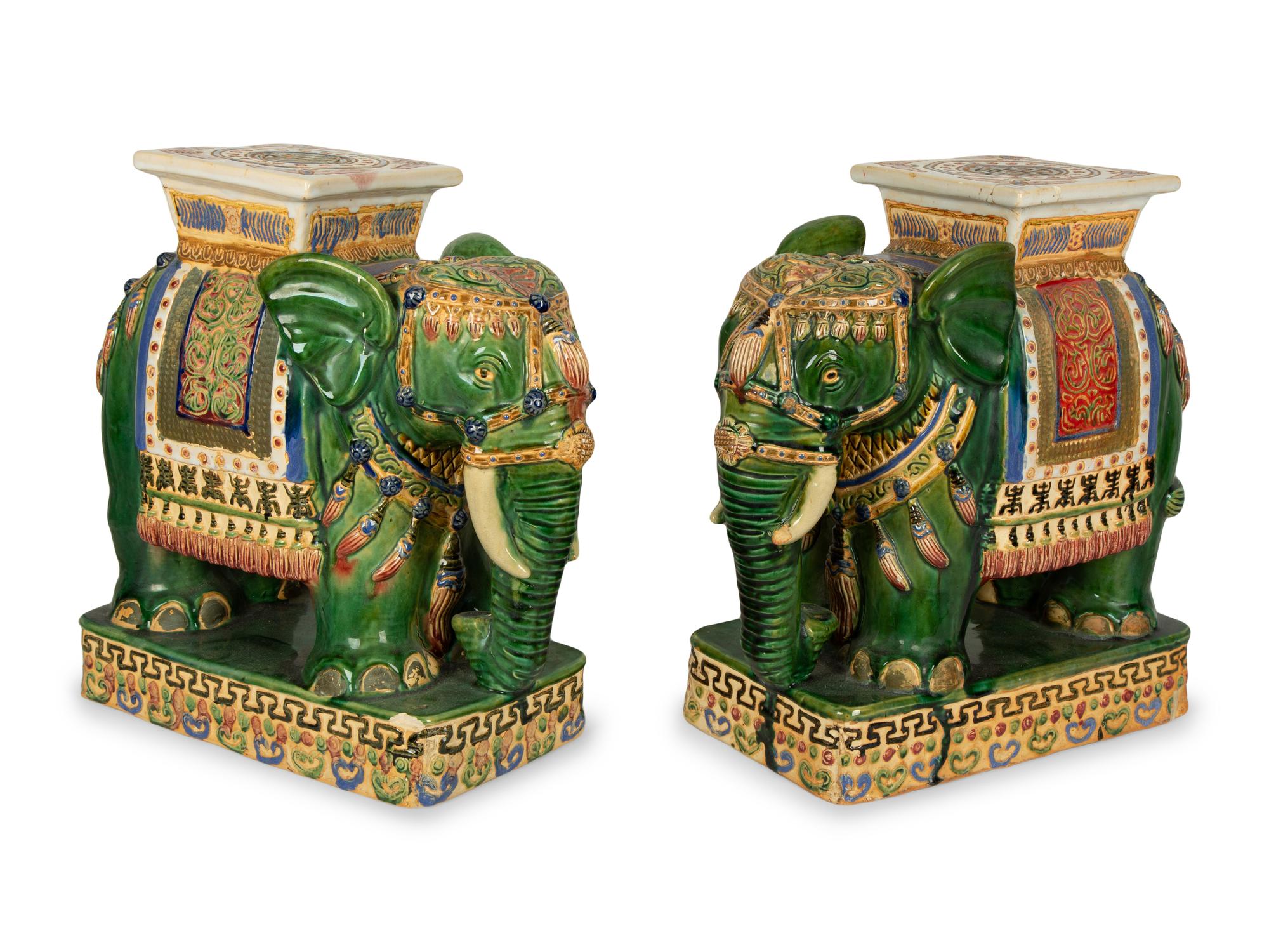 A Pair of Chinese Glazed Earthenware Elephant-Form Garden Seats — 20TH CENTURY