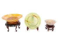 Three Chinese Mughal-Style Agate and Jade Chrysanthemum Articles