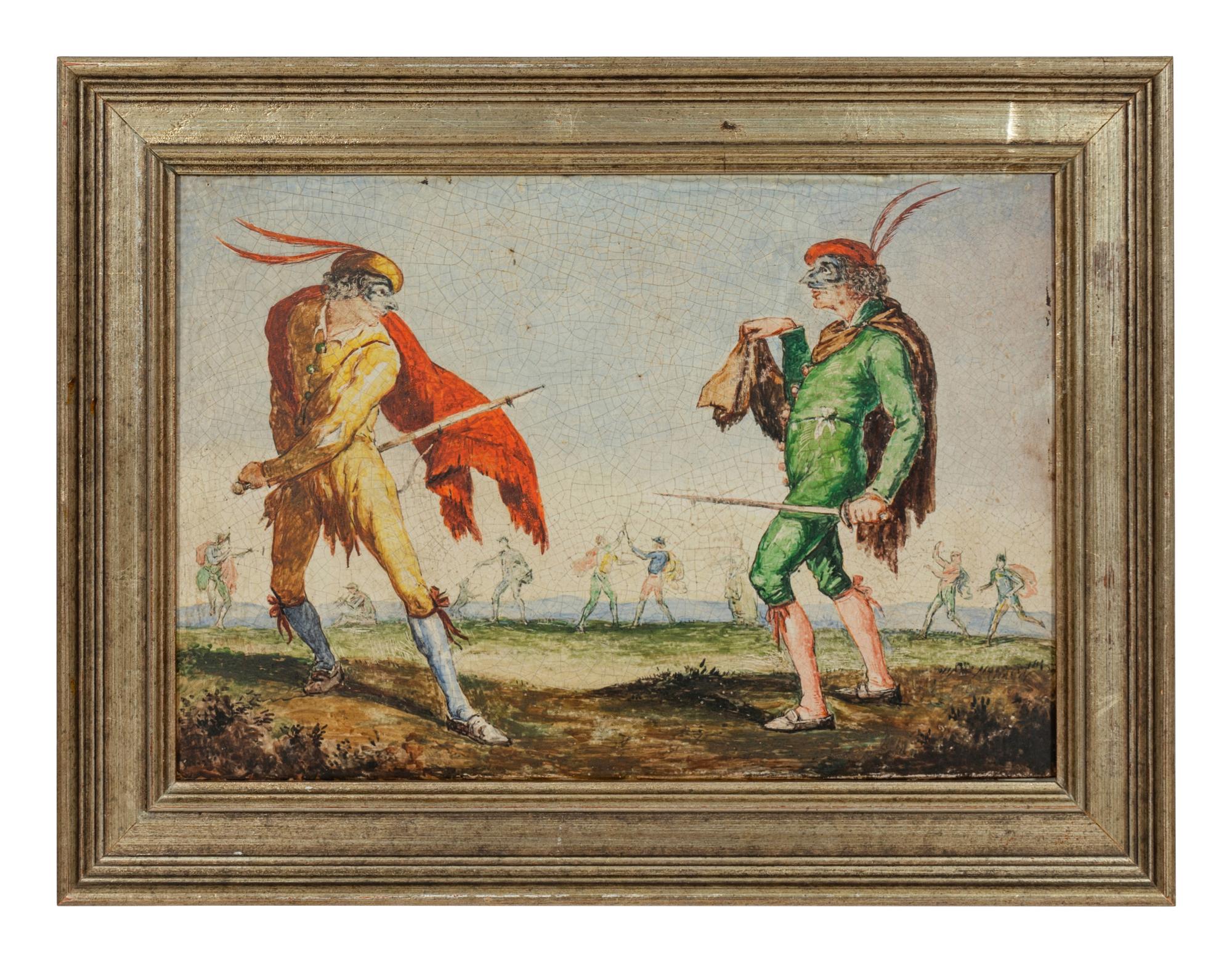 A Pair of Framed Italian Polychrome Faience Plaques