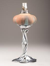 Oil Lamp with Water Lily Base in the Style of Victor Saglier
