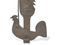 A Wrought Iron Fireplace Trammel with Rooster Catch, French, Dated "1836"