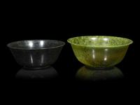 Two Chinese Spinach Jade Bowls