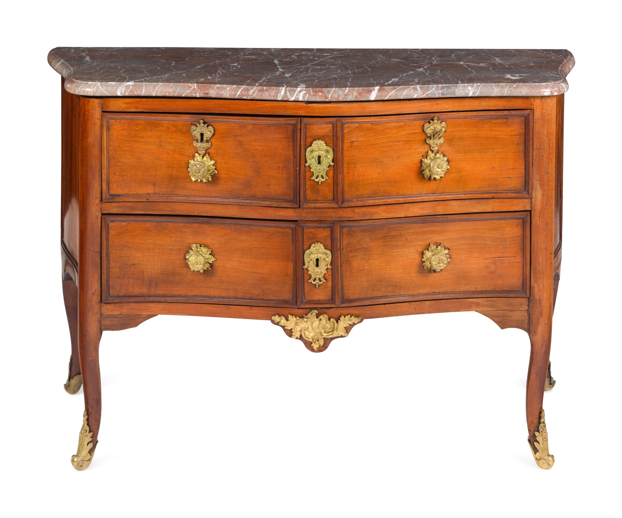 A Louis XV Gilt Bronze Mounted Marble-Top Commode