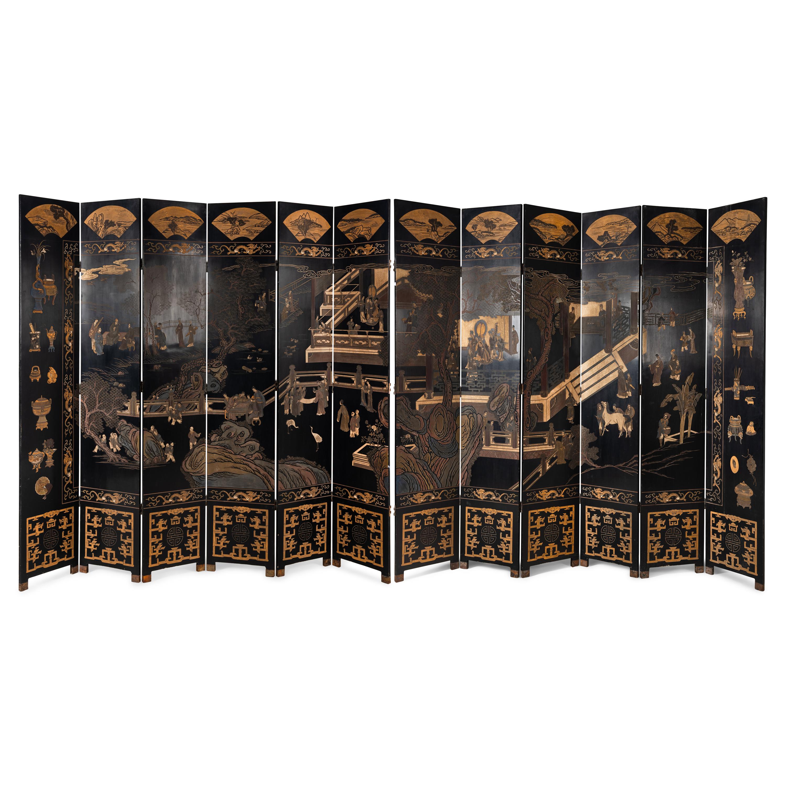 A Chinese Lacquer Twelve-Panel Floor Screen