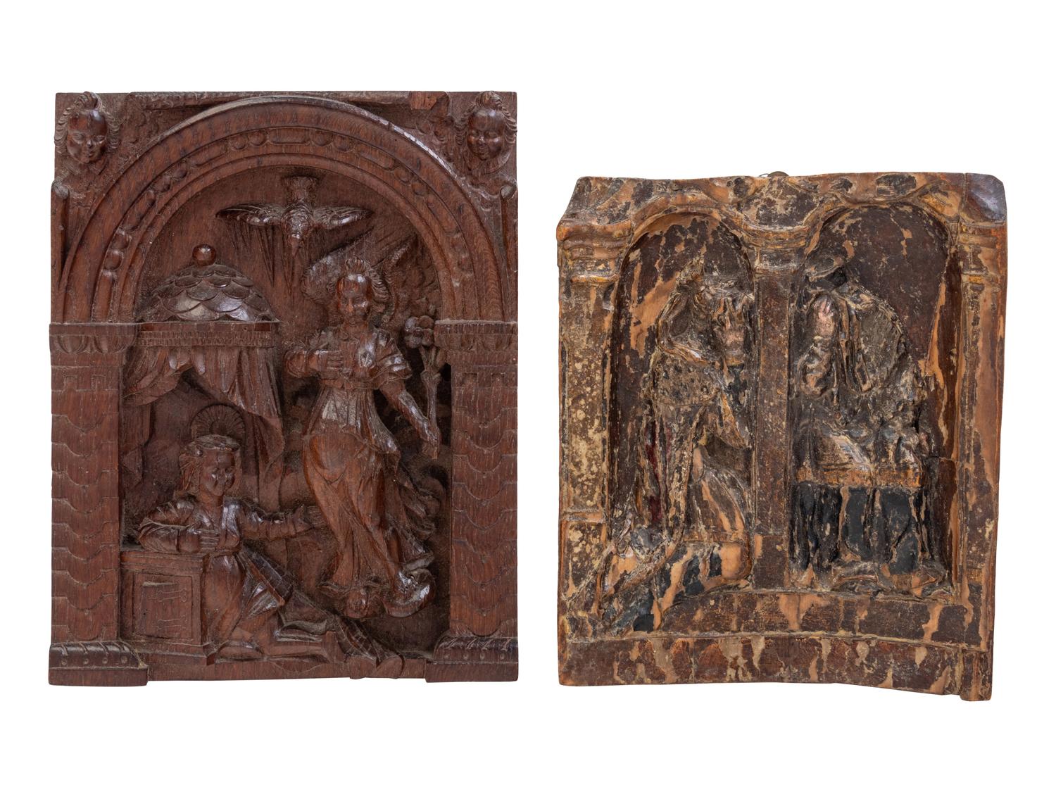Two Continental Carved Panels Depicting the Holy Family and a Confession