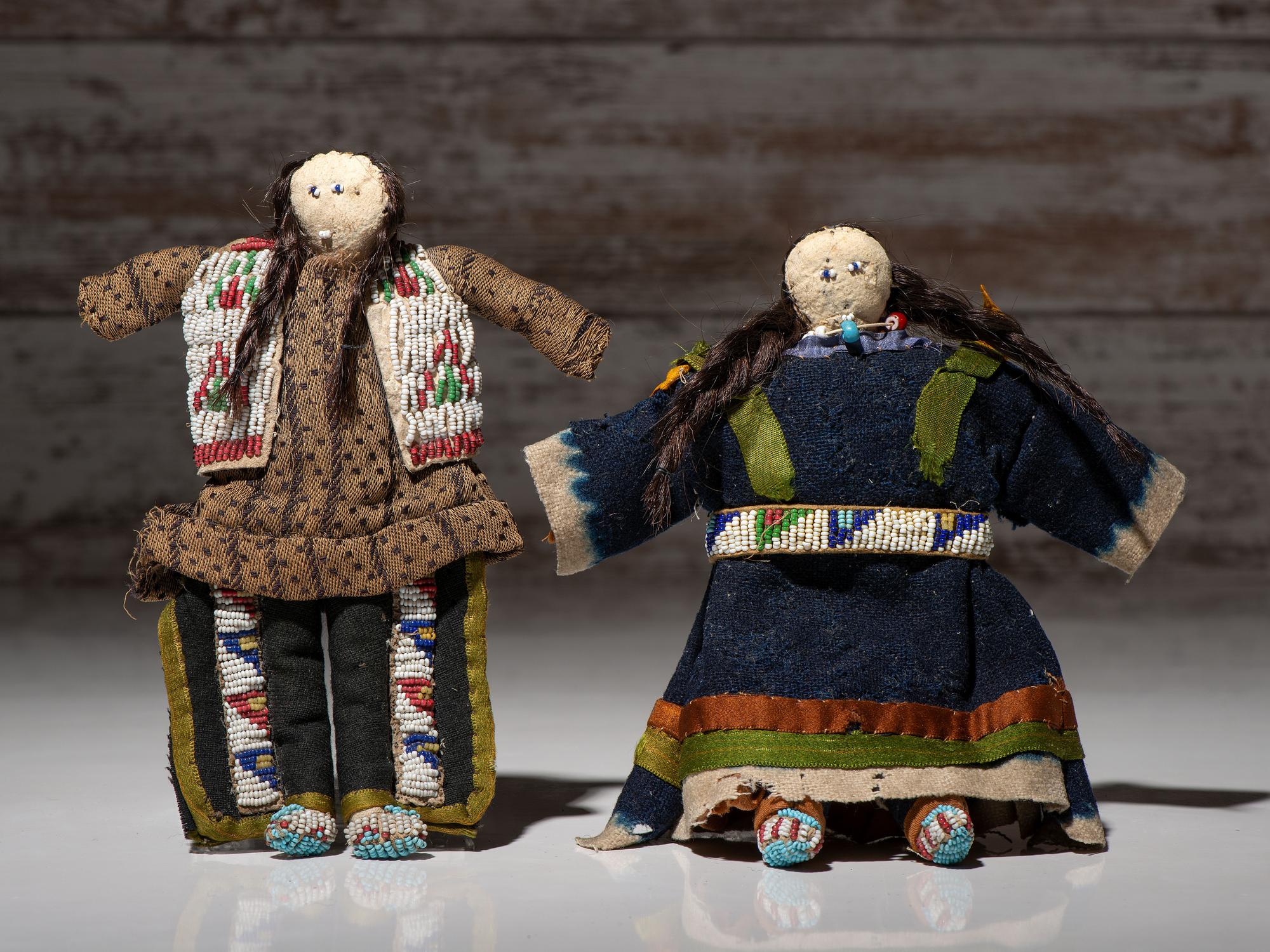 Sioux Beaded Hide Dolls, Pair