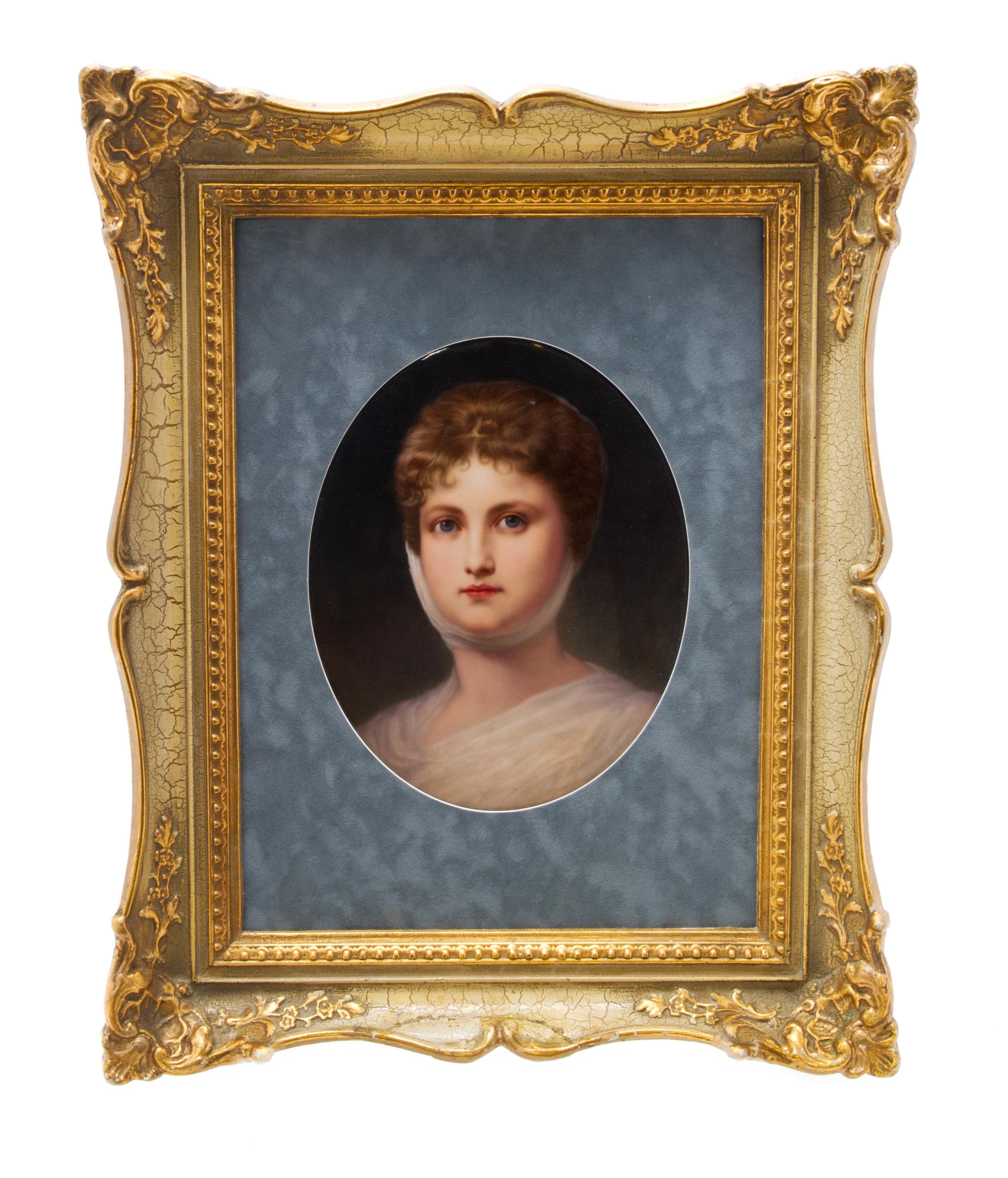 A Berlin (K.P.M.) Porcelain Plaque, Height 10 1/4 x width 8 inches (visible).