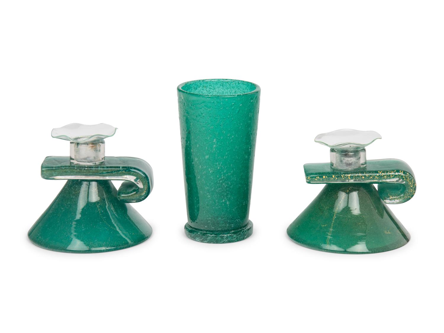 A Pair of Contemporary Art Glass Candlesticks