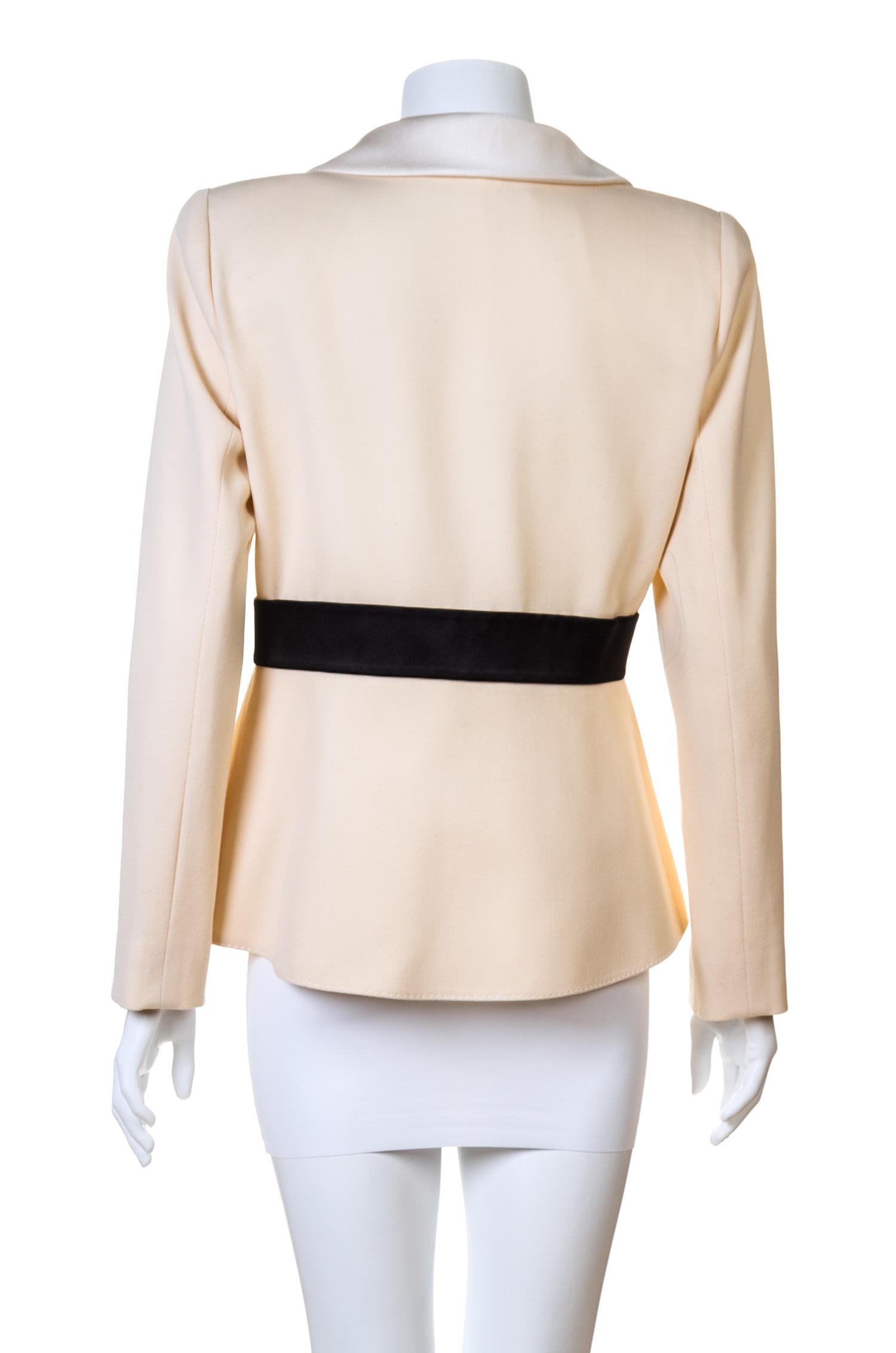 A Valentino Cream Wool Tuxedo Peplum Jacket, Size 10.