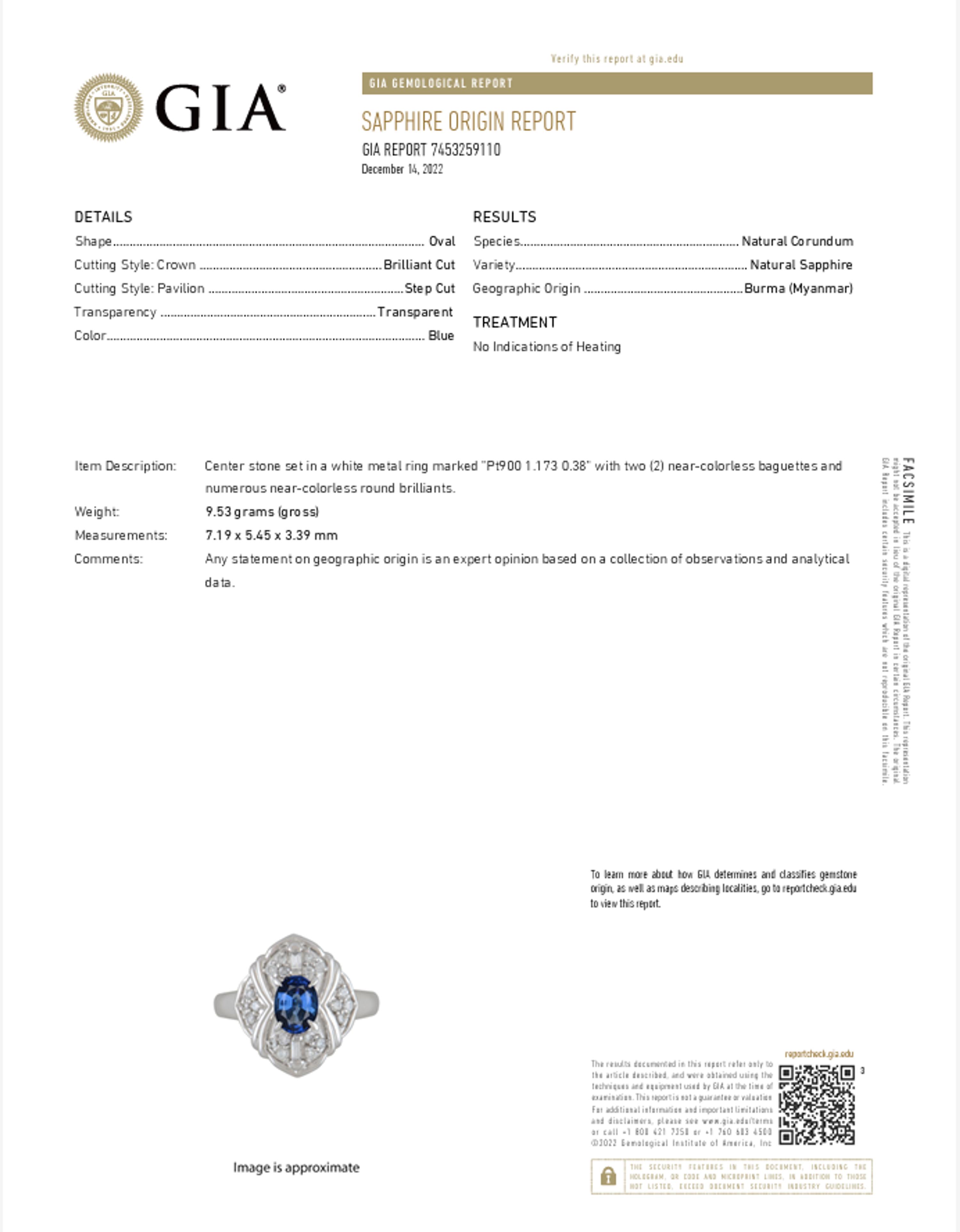 Burmese Sapphire, Diamond, and Platinum Ring