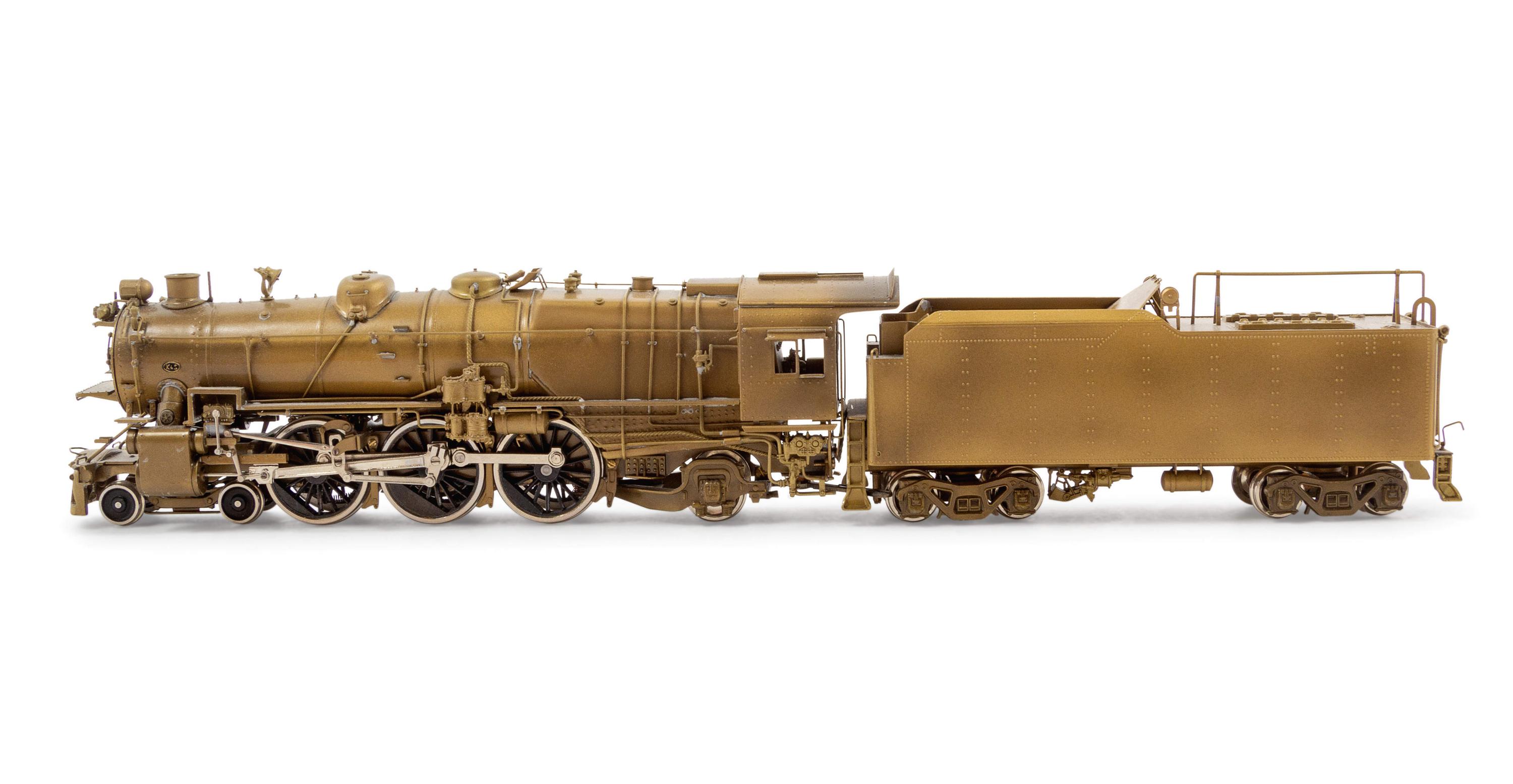 A Group of Four Brass Locomotives and Three Tenders