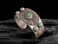 Navajo Ingot and Turquoise Cuff Bracelet