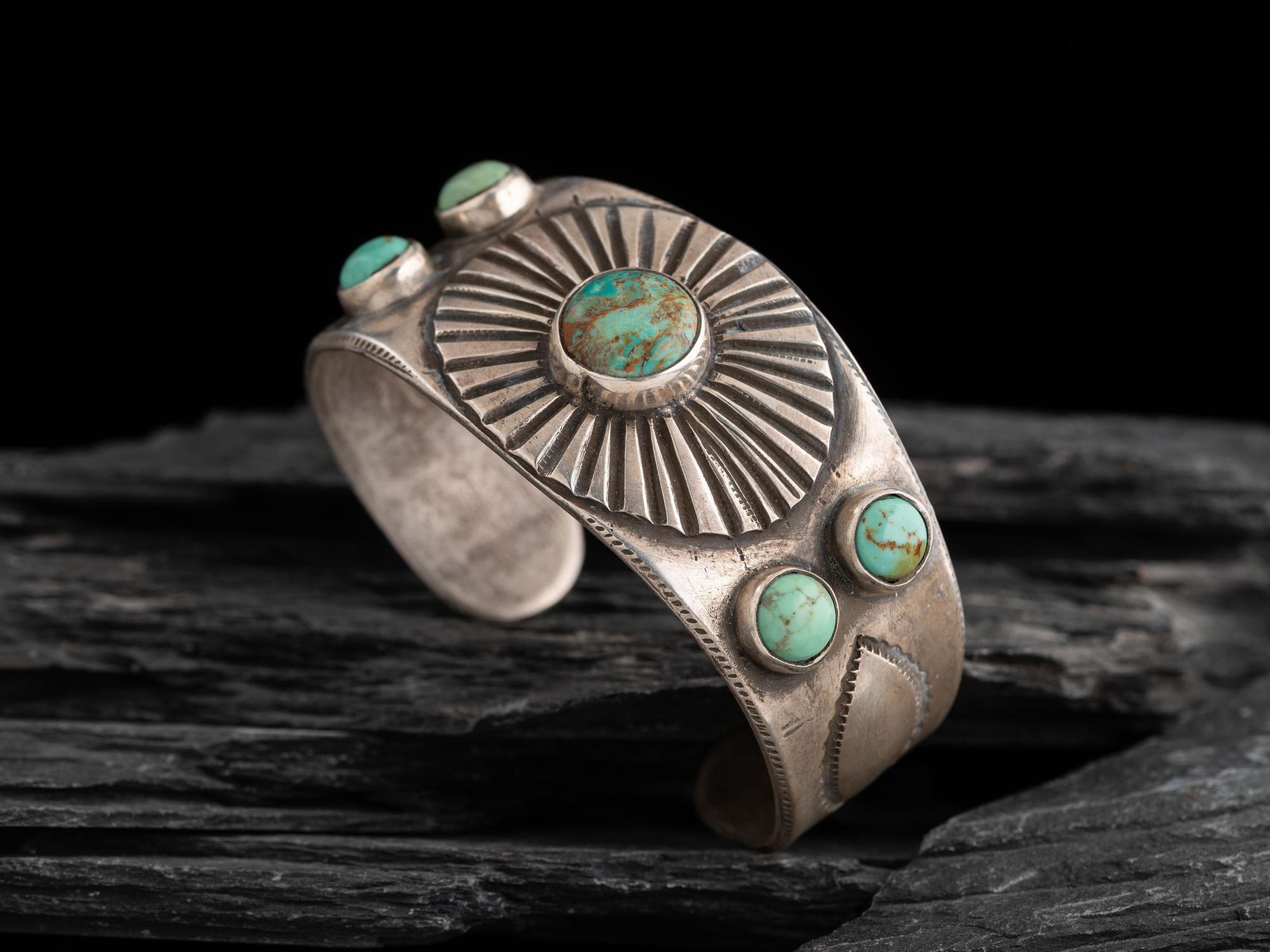 Navajo Ingot and Turquoise Cuff Bracelet