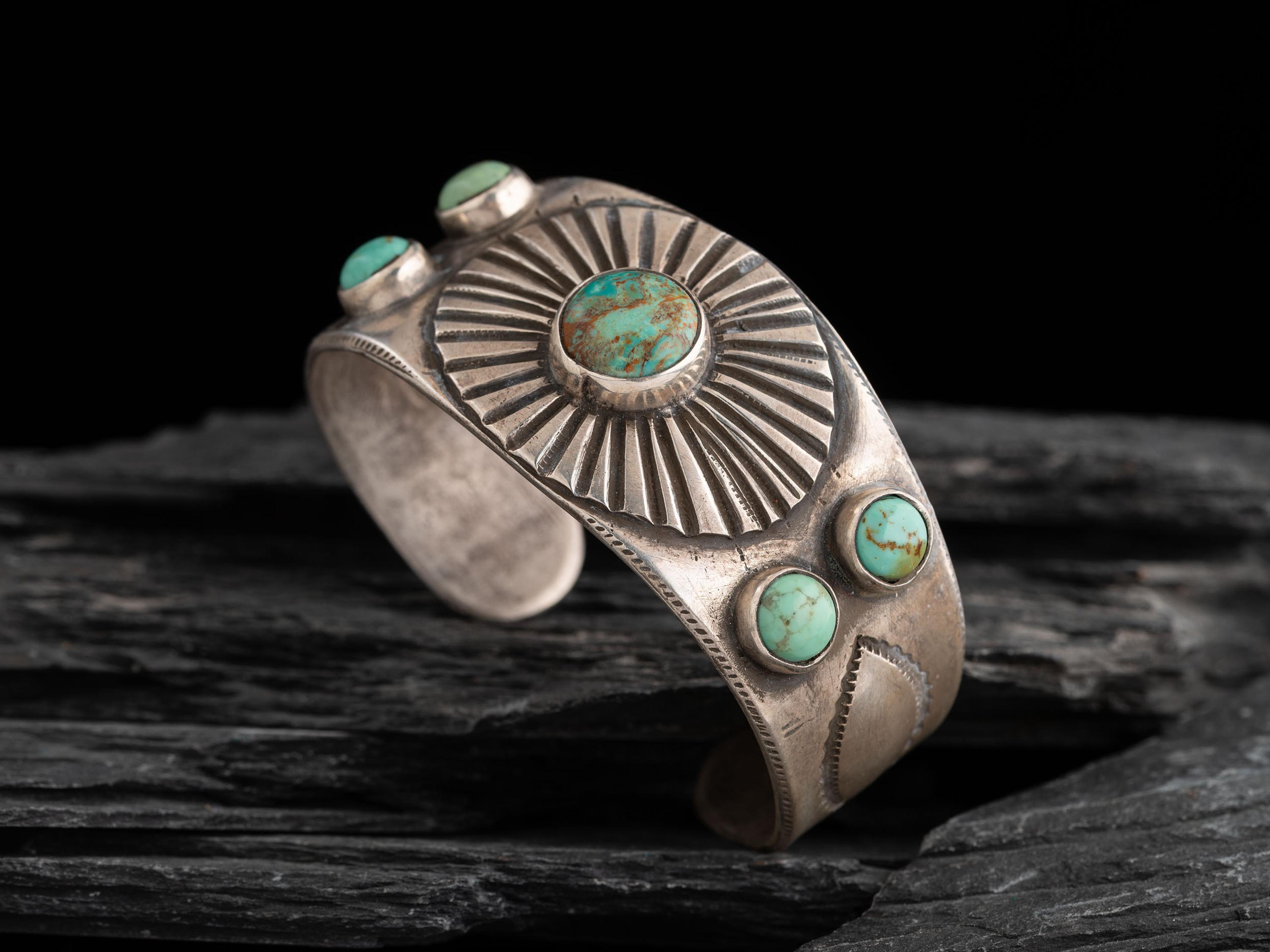 Navajo Ingot and Turquoise Cuff Bracelet