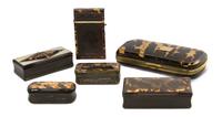 A Collection of Tortoise Shell and Tortoise Shell Mounted Boxes, Length of longest 5 3/4 inches.