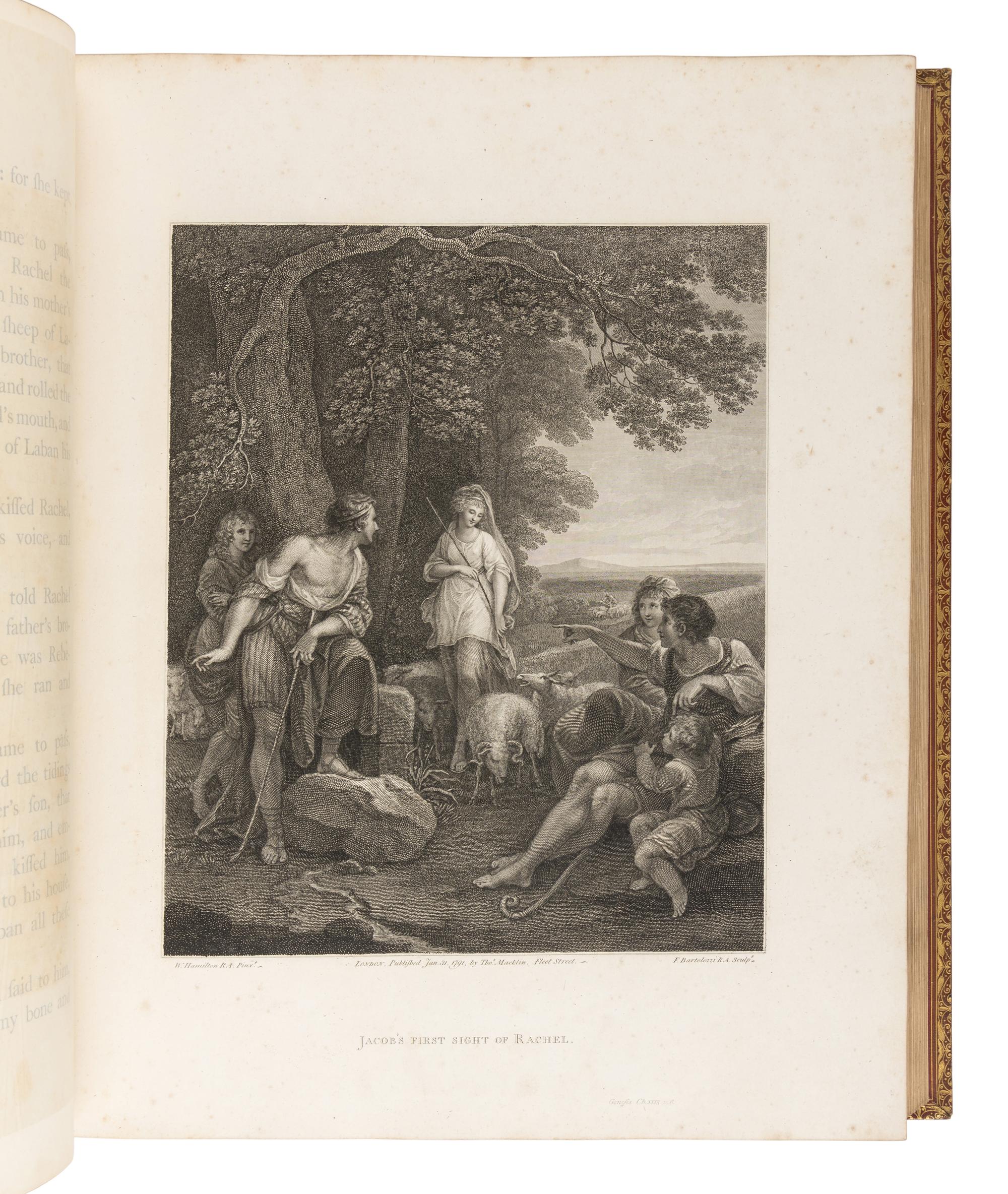 [BIBLE, in English] -- [THE MACKLIN BIBLE]. The Old [and New] Testament, embellished with Engravings, from Pictures and Designs by the Most Eminent English Artists . London: Thomas Bensley for Thomas Macklin, 1800.