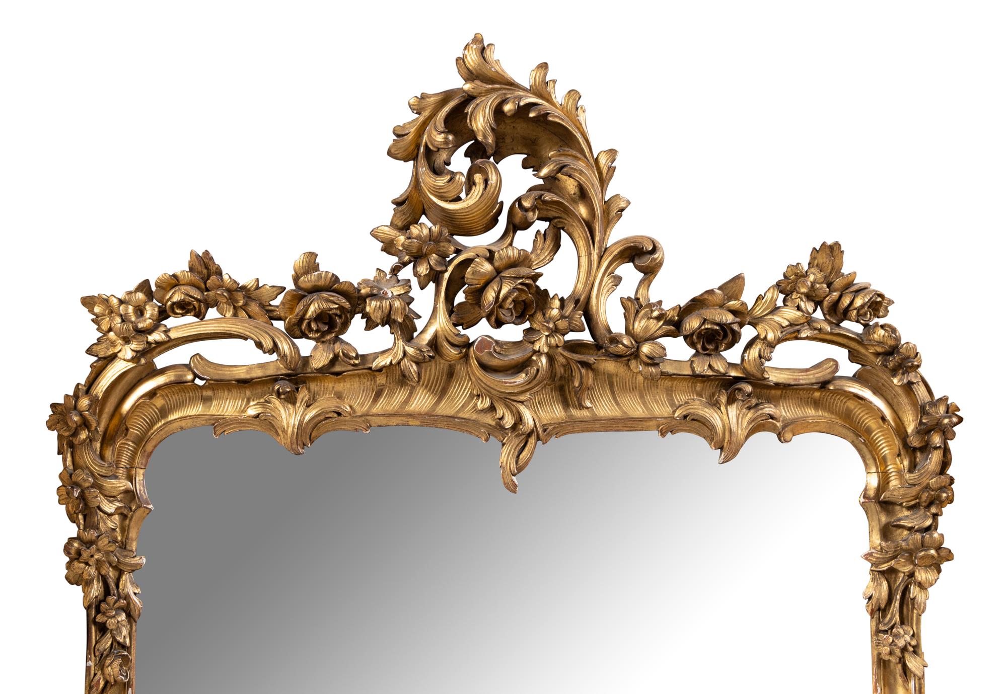 A Pair of Louis XV Style Giltwood Pier Mirrors