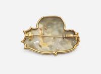 An 18K Yellow Gold, Enamel, and Diamond Lalique Brooch.