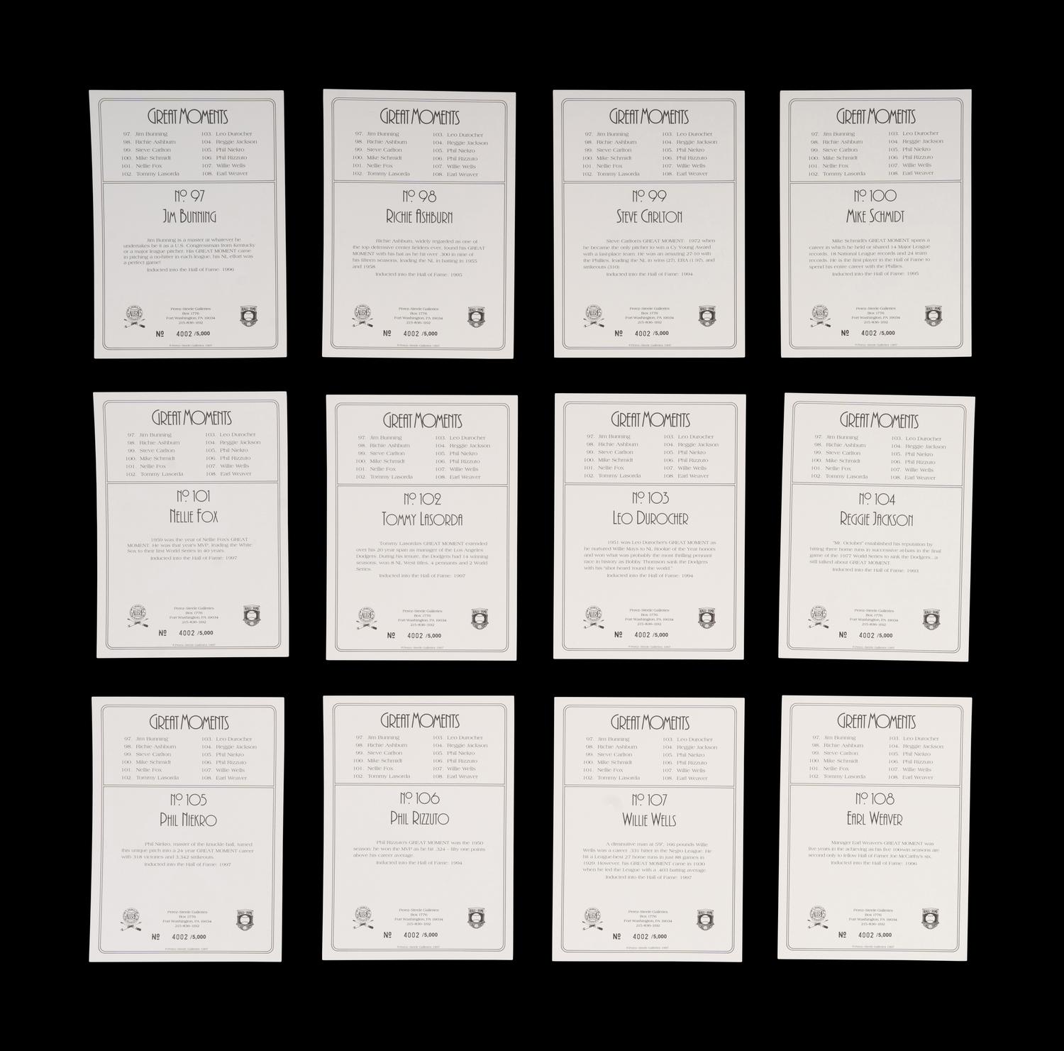 A Complete Run of 1984-97 Series One Through Nine Perez-Steele Baseball Hall of Fame Great Moments Cards
