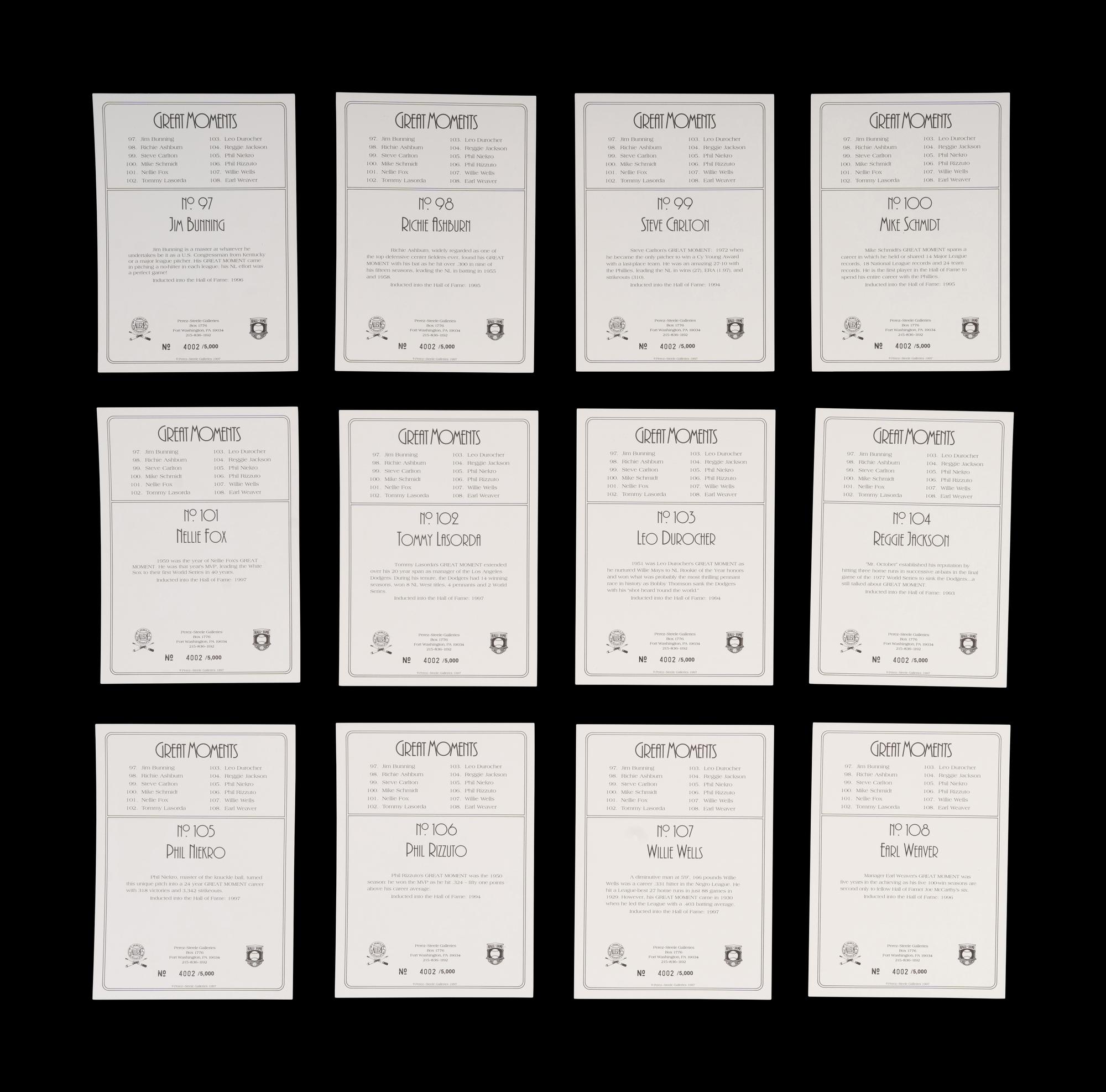 A Complete Run of 1984-97 Series One Through Nine Perez-Steele Baseball Hall of Fame Great Moments Cards