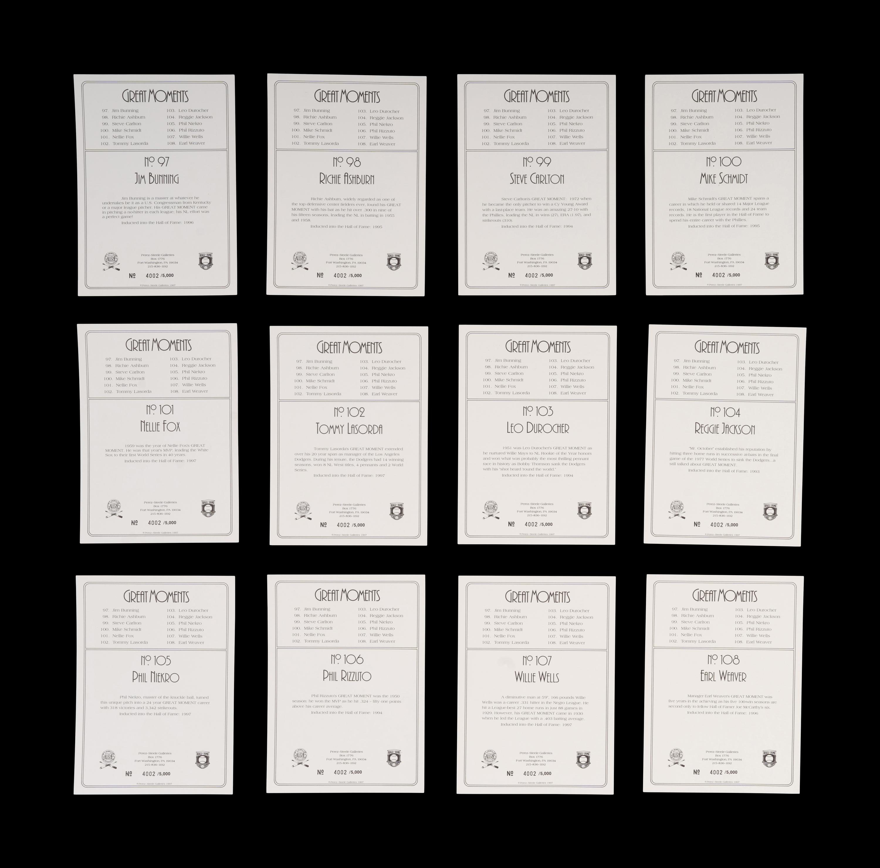 A Complete Run of 1984-97 Series One Through Nine Perez-Steele Baseball Hall of Fame Great Moments Cards