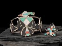Zuni Silver and Channel Inlay Cuff Bracelet and Ring