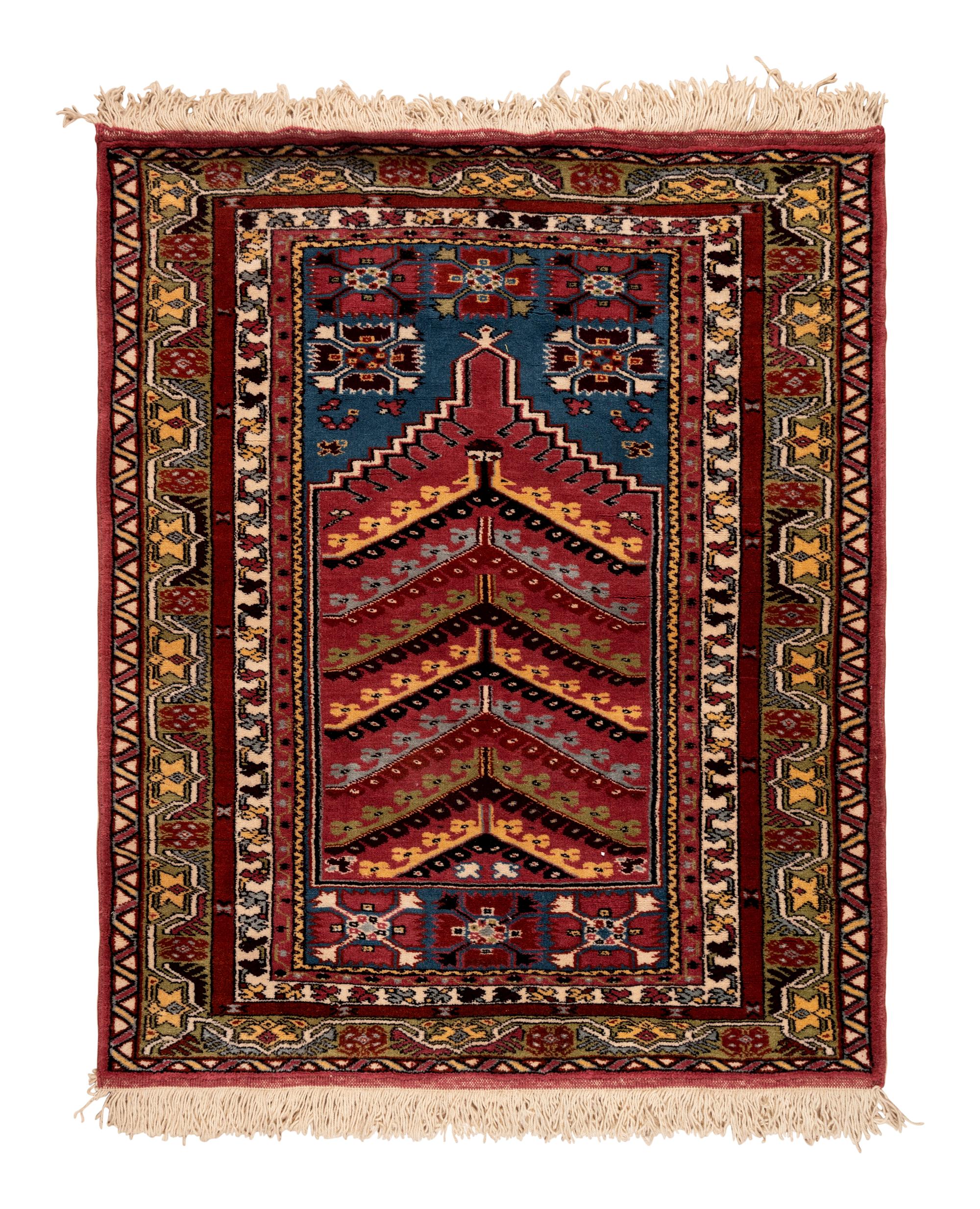 Four Turkish Wool Mats and a Baluch Design Wool Mat
