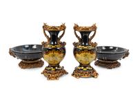 A Pair of Simulated Marble Vases and a Matching Pair of Bowls — 20TH CENTURY