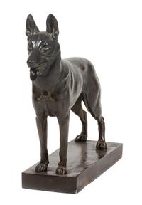 A Bronze German Shepherd Sculpture Height 18 x width 23 x depth 6 inches. — ARNO OSWALD ZAUCHE (German, 1875-1941)