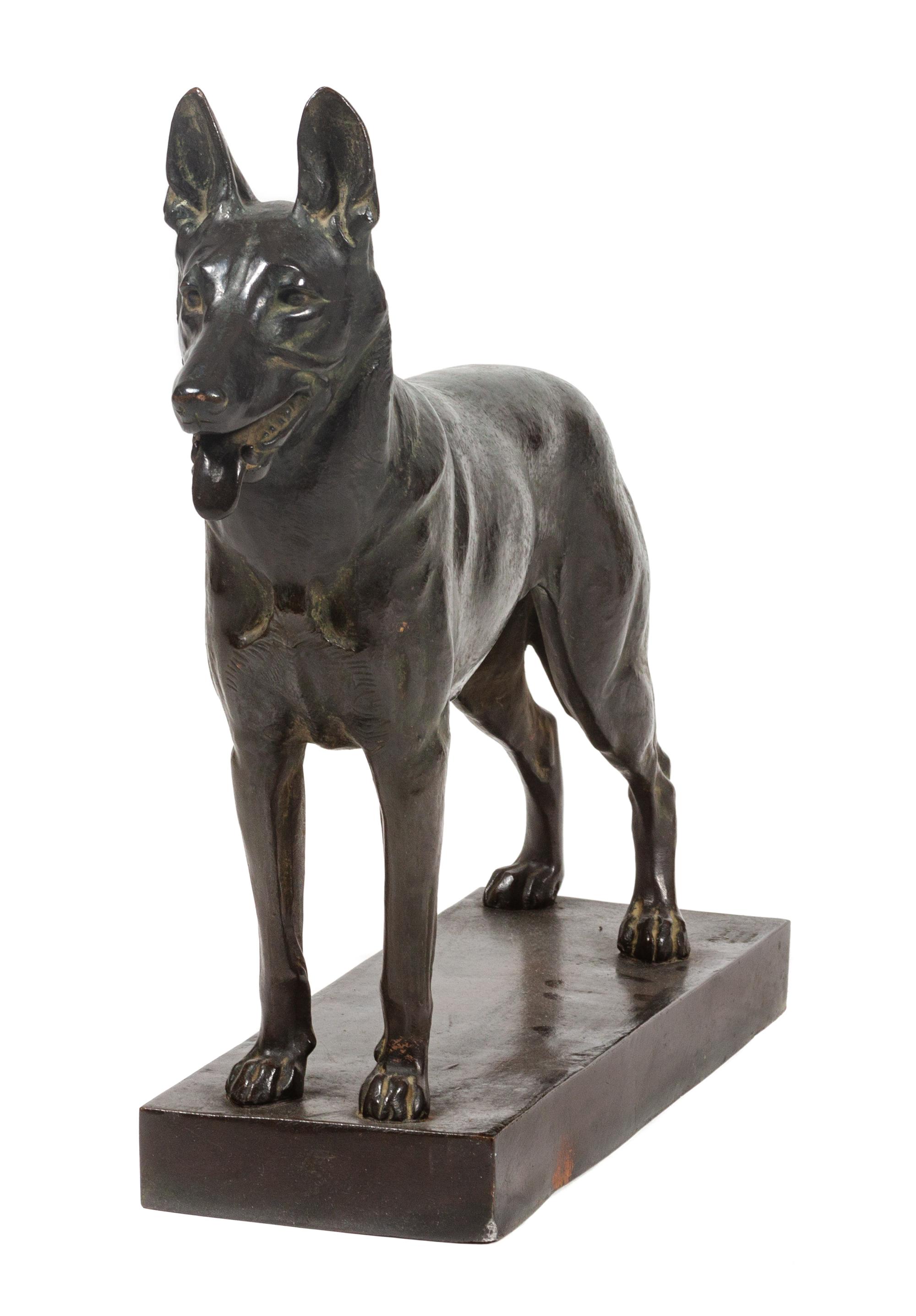 A Bronze German Shepherd Sculpture Height 18 x width 23 x depth 6 inches. — ARNO OSWALD ZAUCHE (German, 1875-1941)