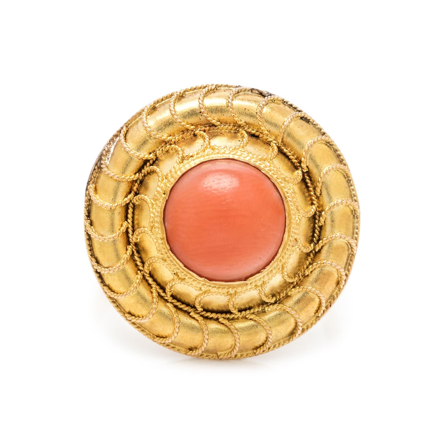 ANTIQUE, YELLOW GOLD AND CORAL RING