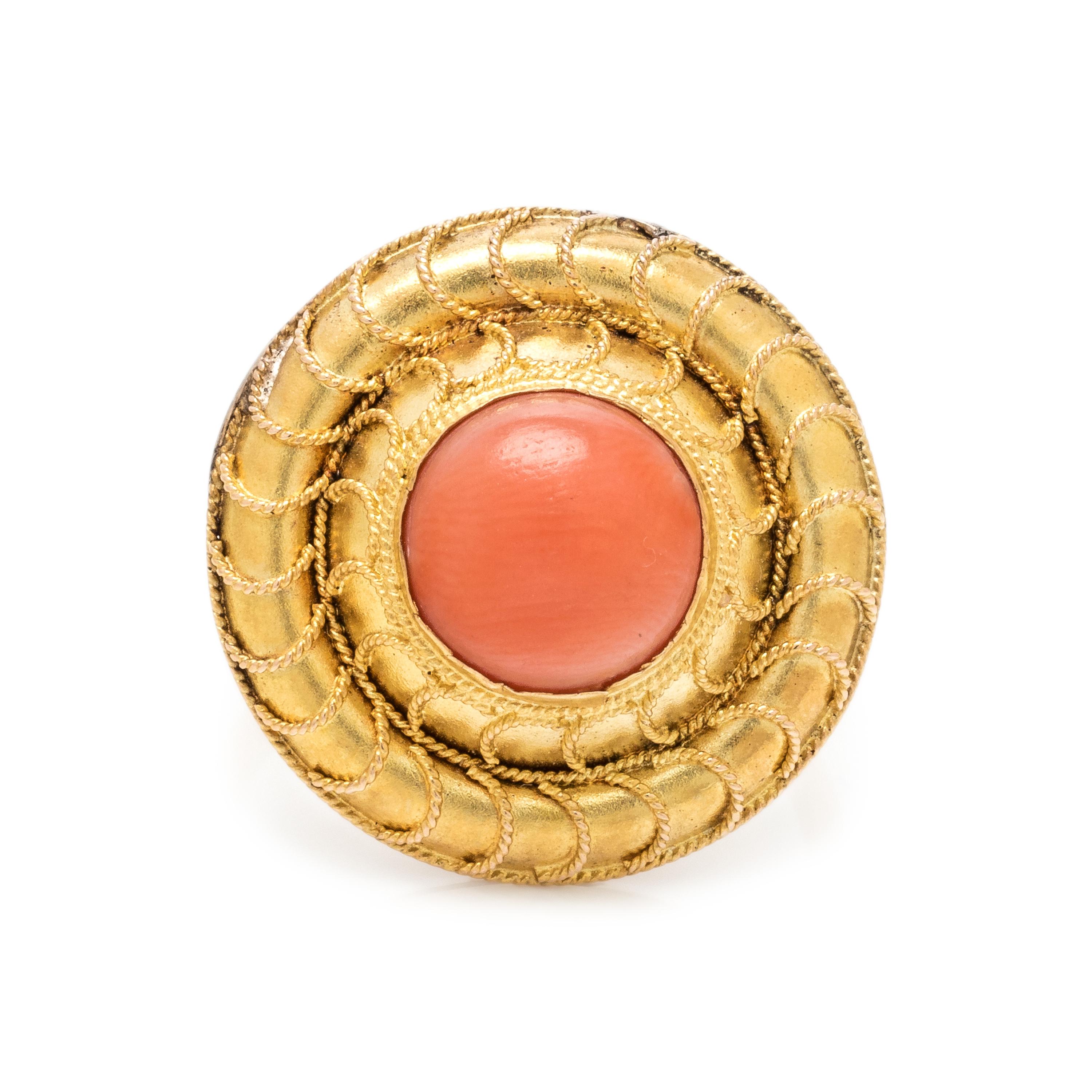 ANTIQUE, YELLOW GOLD AND CORAL RING