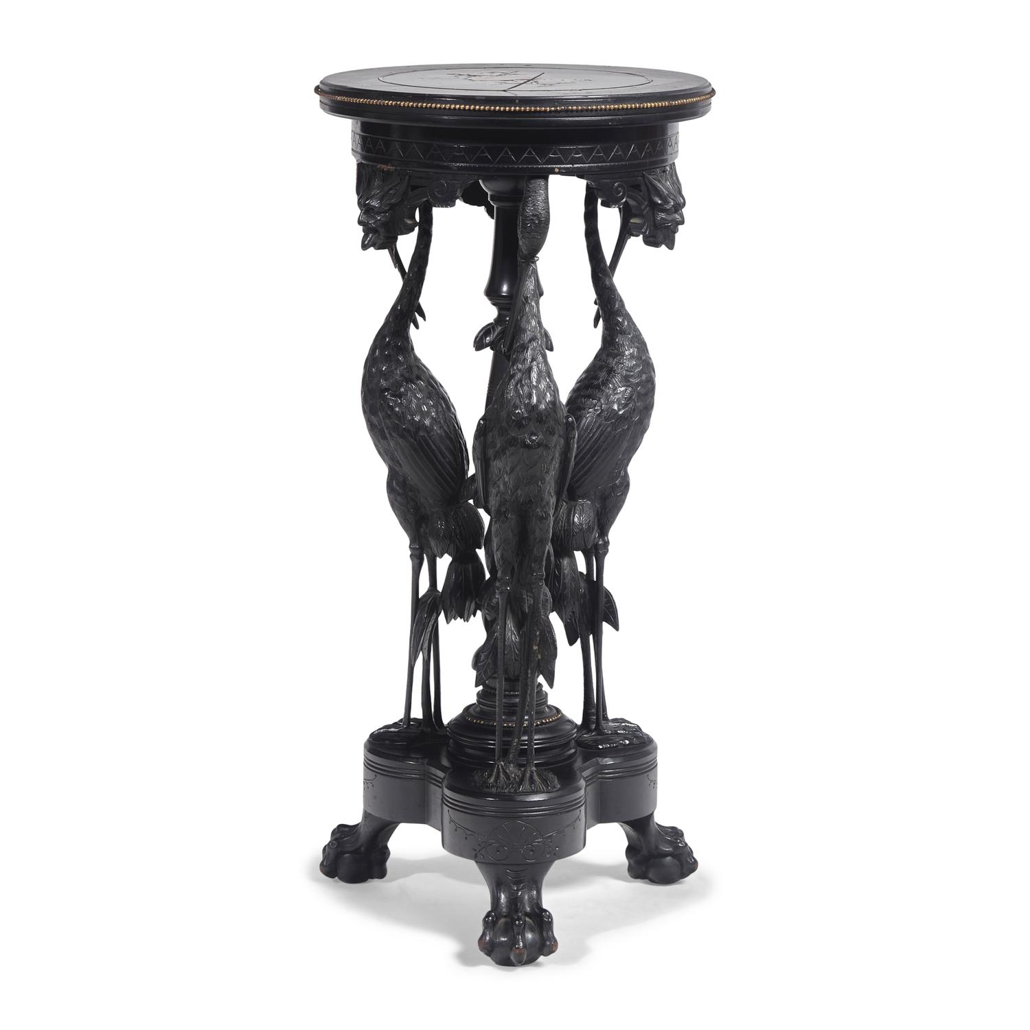 A Rare Aesthetic Movement Carved and Ebonized Wood Plant Stand