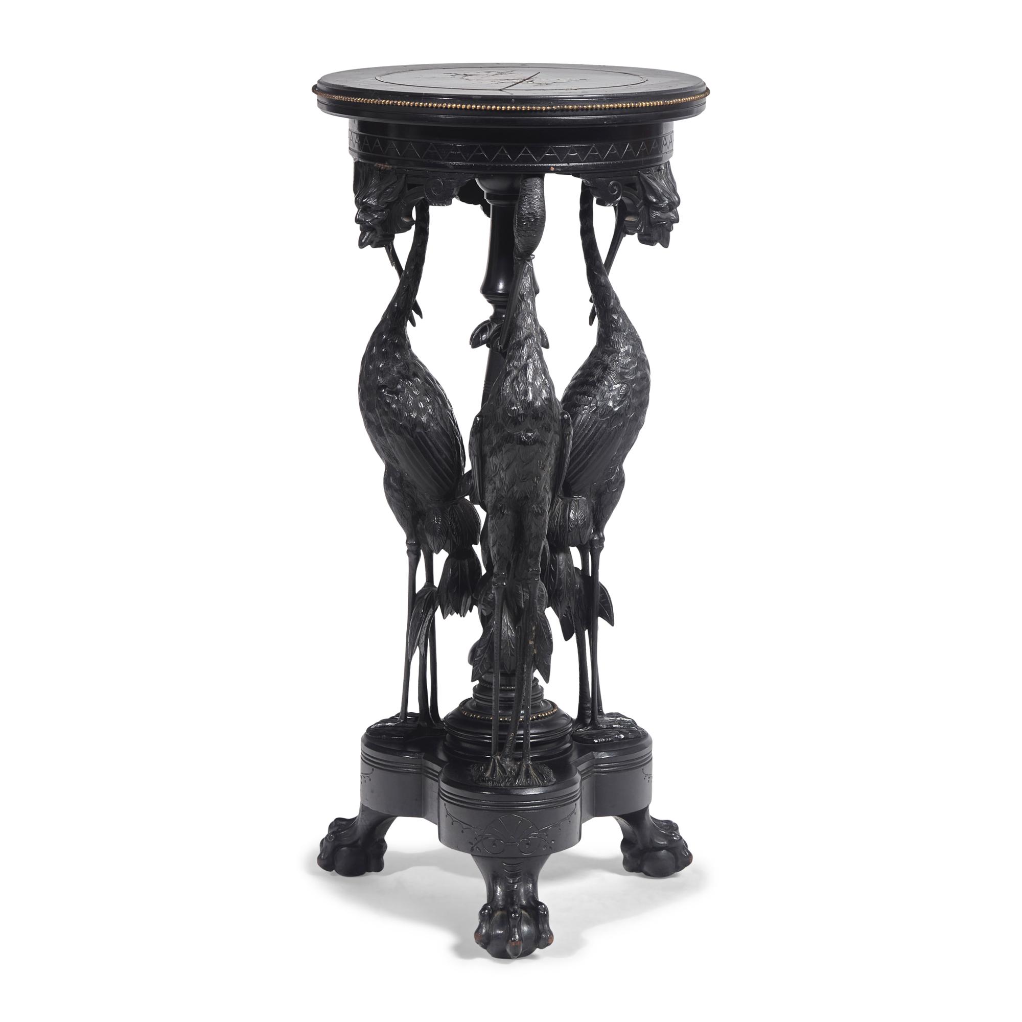 A Rare Aesthetic Movement Carved and Ebonized Wood Plant Stand