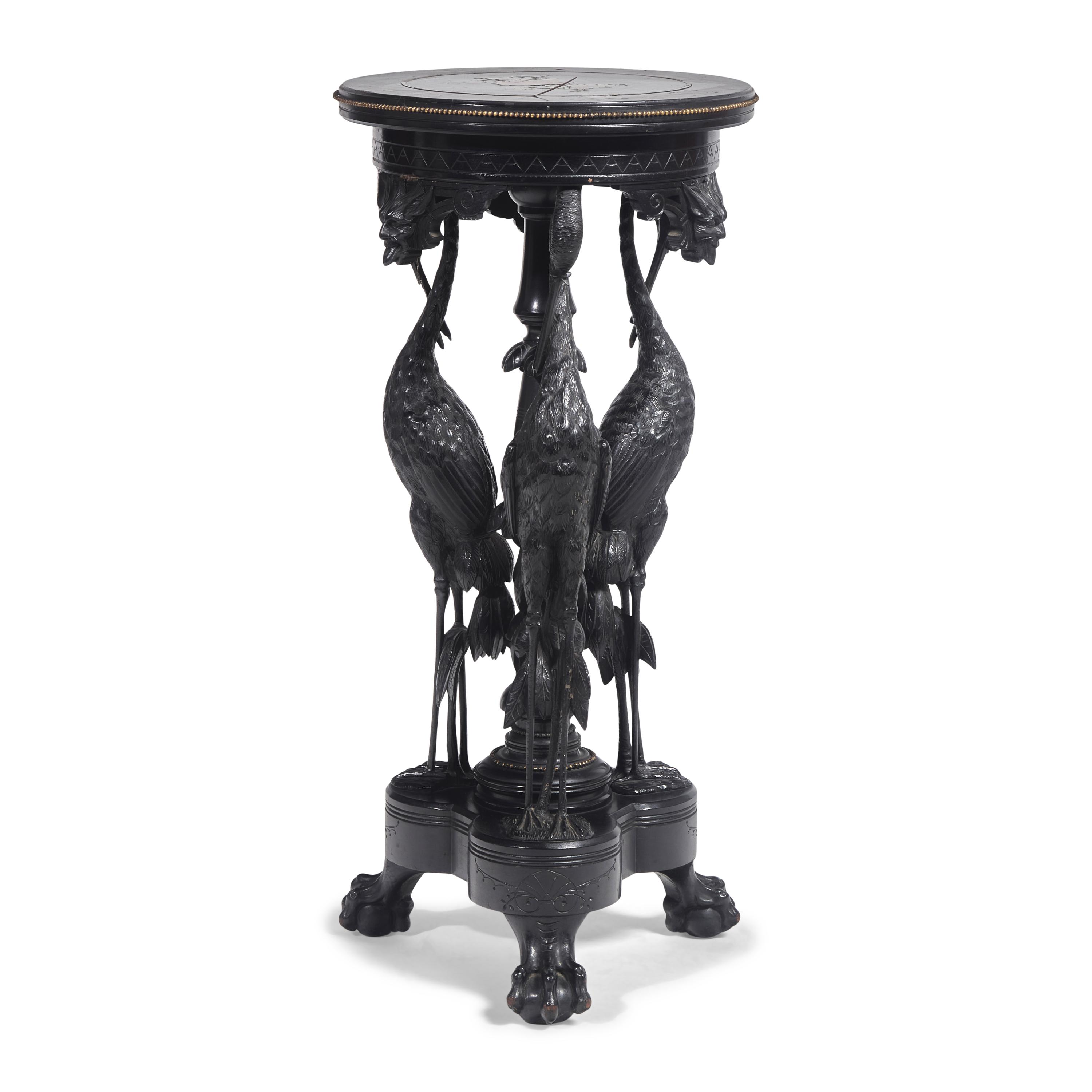 A Rare Aesthetic Movement Carved and Ebonized Wood Plant Stand