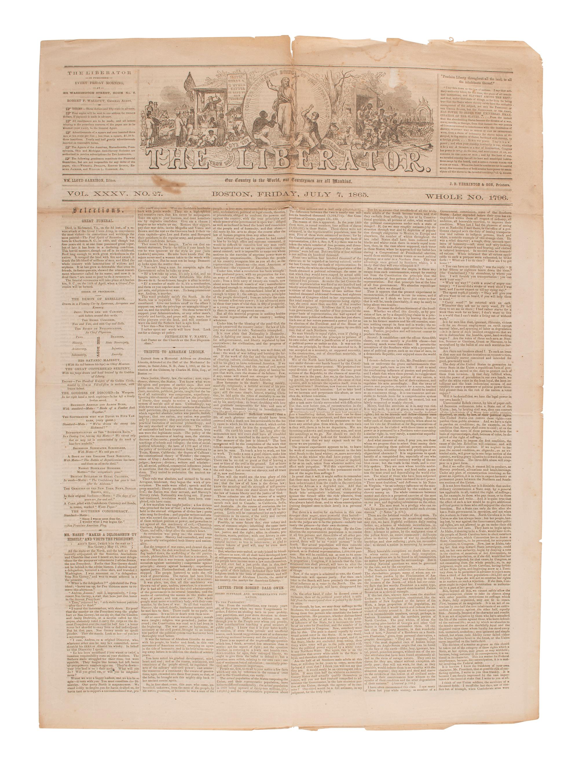 [SLAVERY & ABOLITION]. Four issues of The Liberator , Boston, MA, comprising: