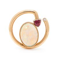 OPAL, TOURMALINE AND DIAMOND BROOCH