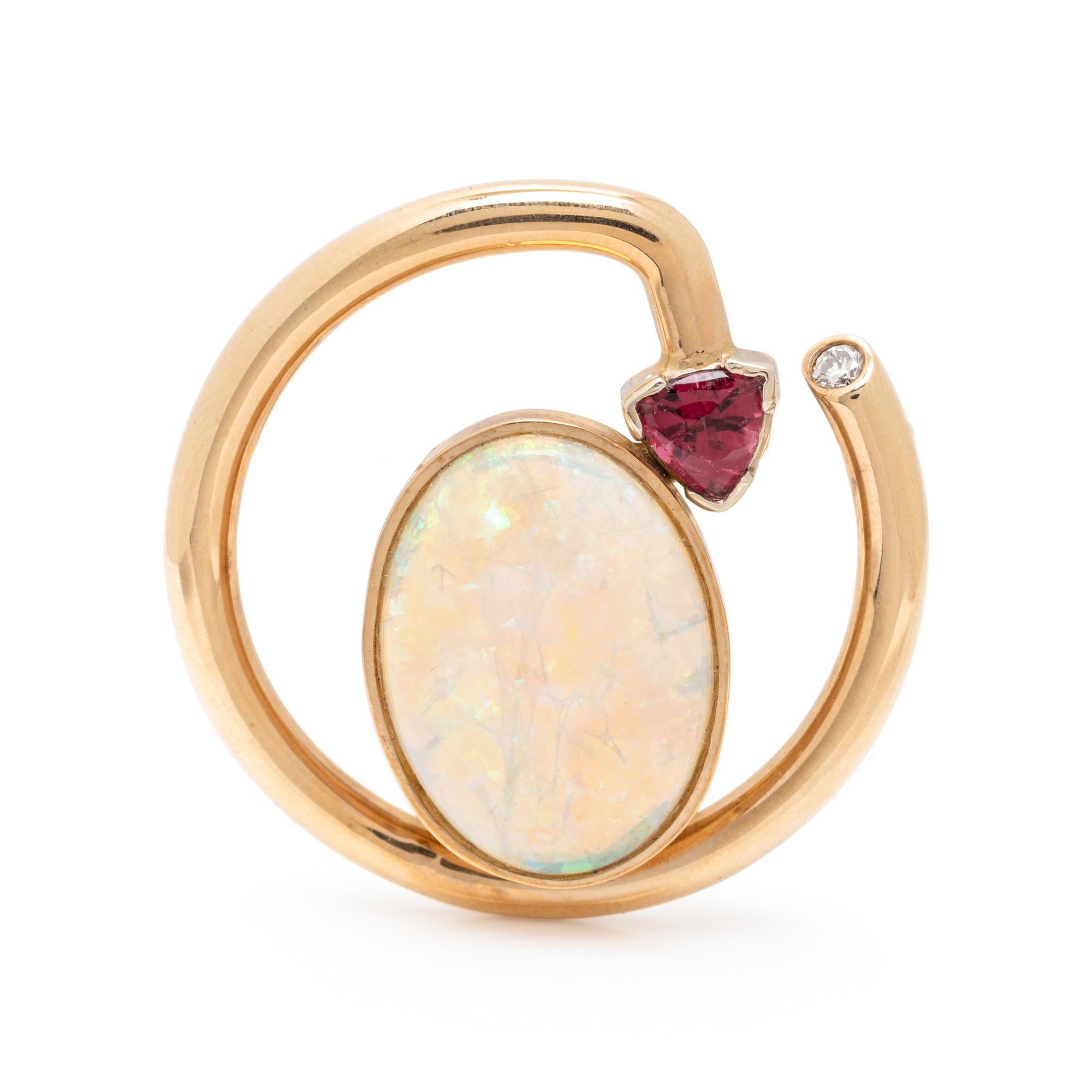 OPAL, TOURMALINE AND DIAMOND BROOCH