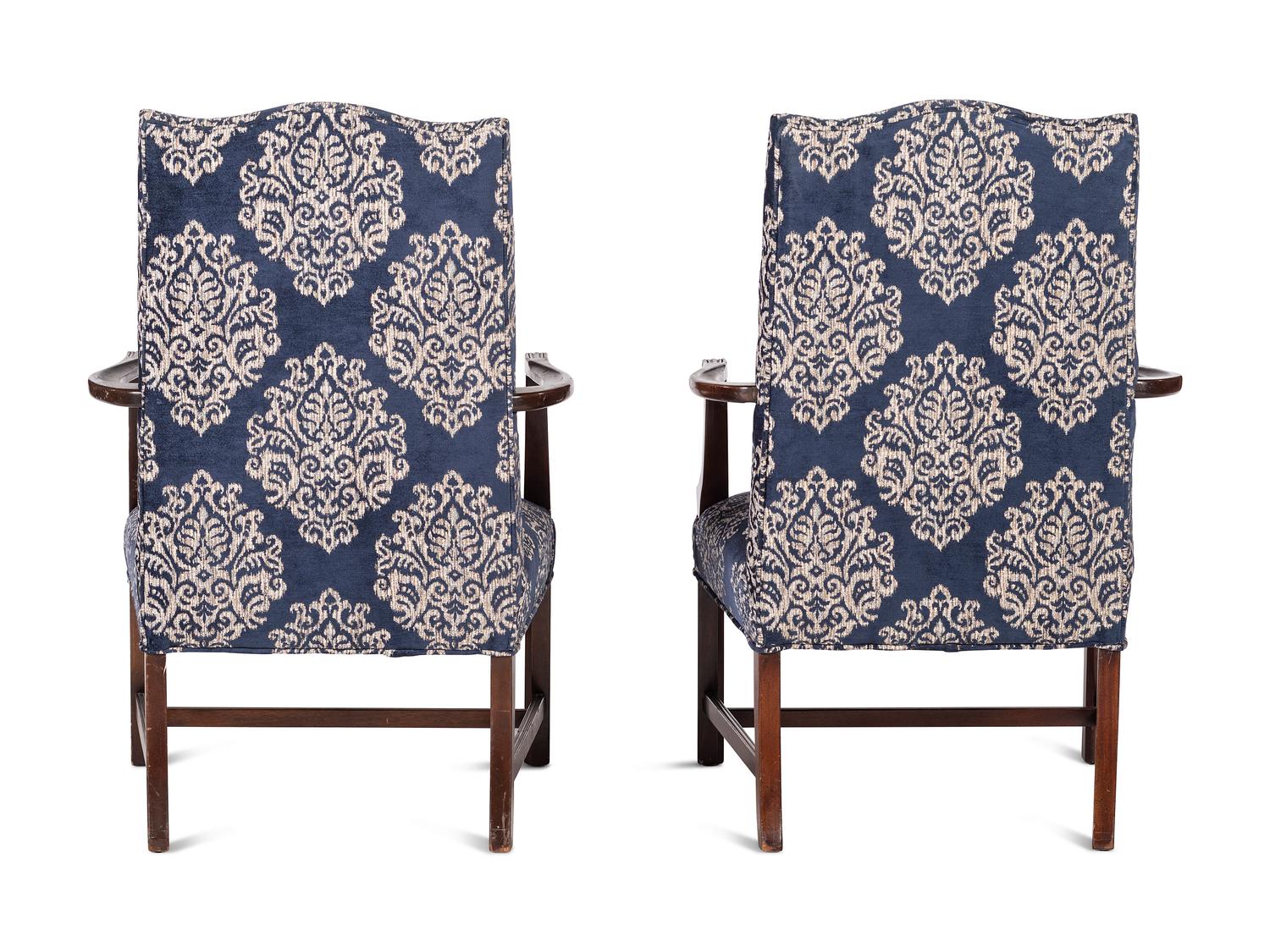 A Pair of George III Style Mahogany Upholstered Armchairs