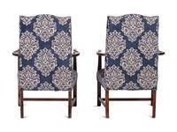 A Pair of George III Style Mahogany Upholstered Armchairs