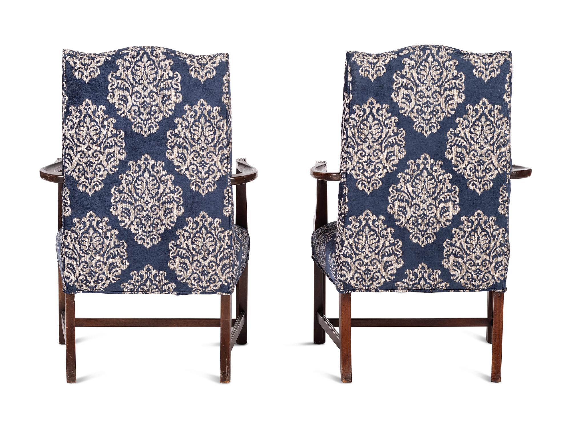 A Pair of George III Style Mahogany Upholstered Armchairs