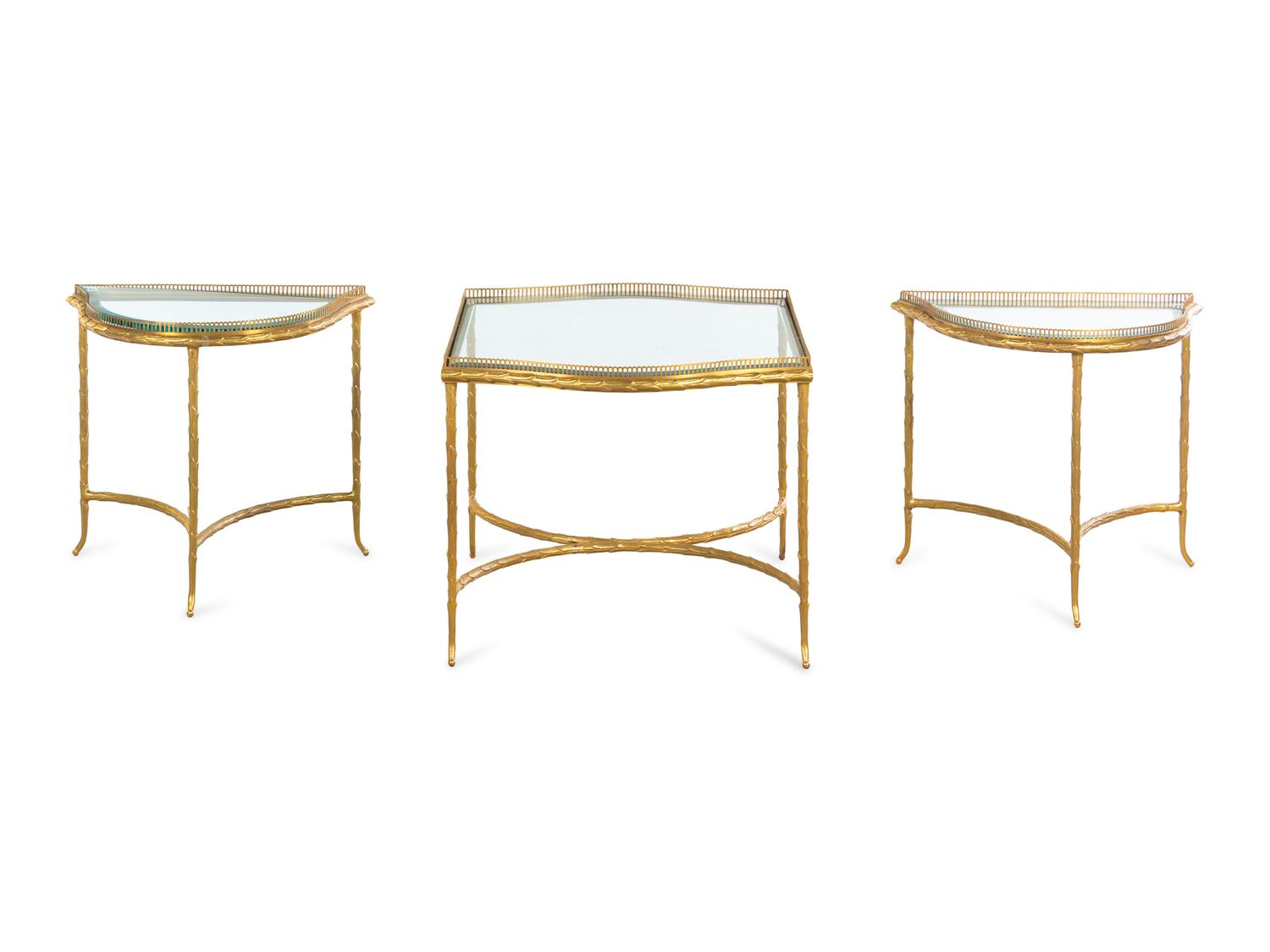 A French Gilt Metal and Glass Three-Part Cocktail Table