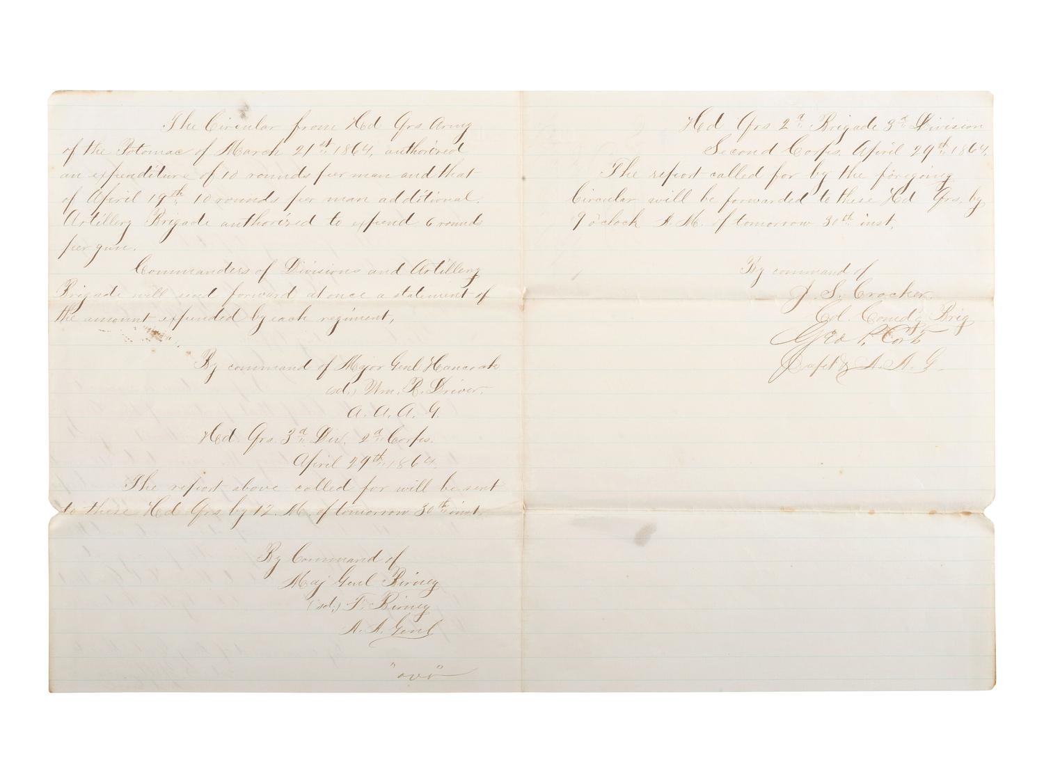 [CIVIL WAR]. A group of 3 manuscript Union field orders, comprising:
