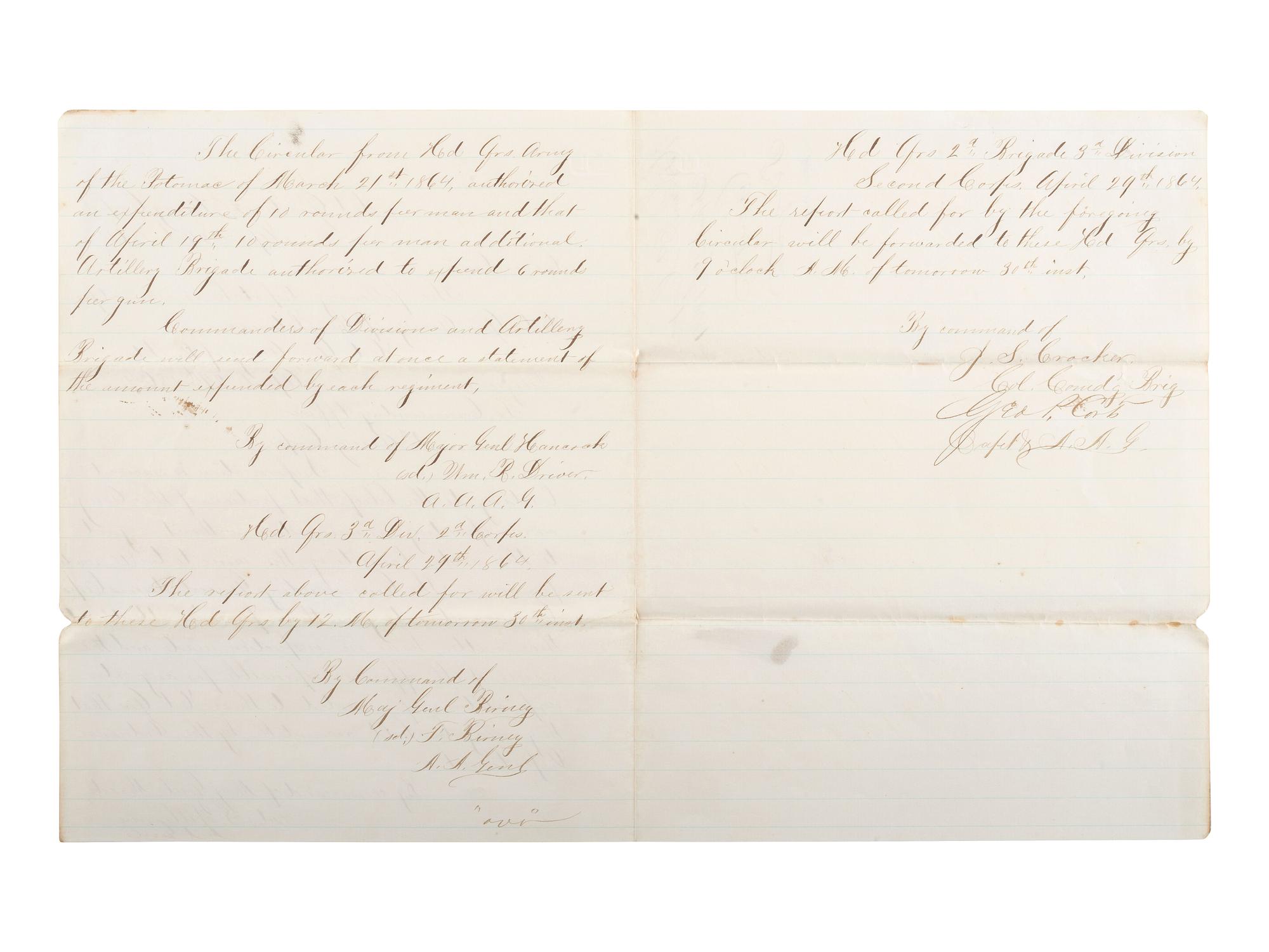 [CIVIL WAR]. A group of 3 manuscript Union field orders, comprising: