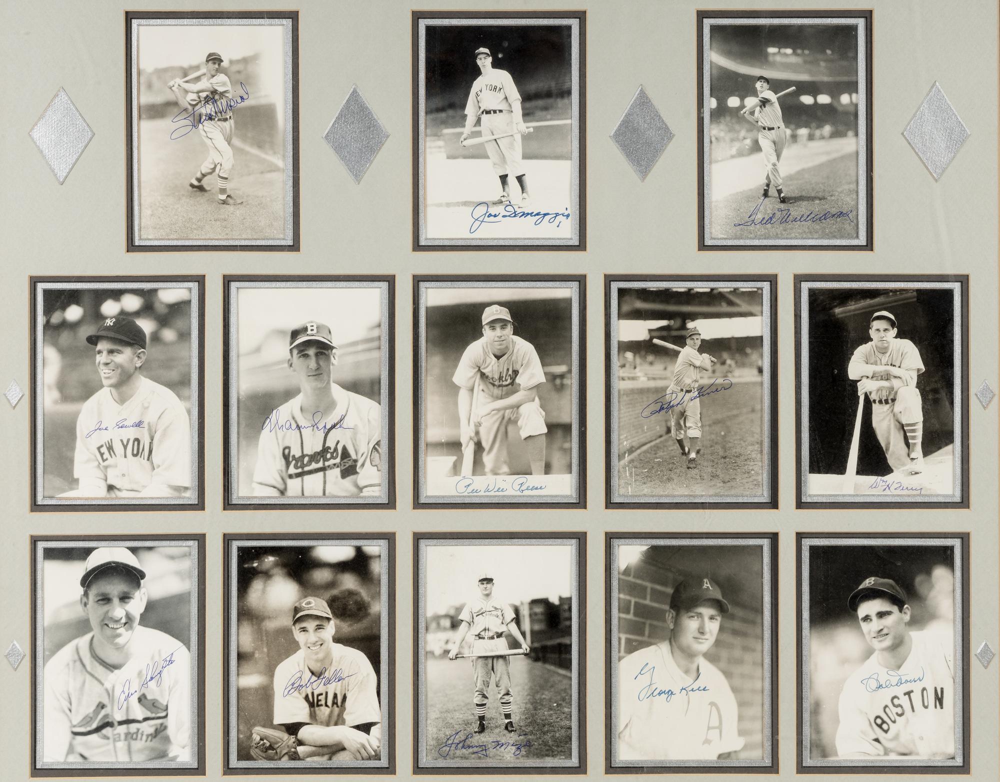 An Impressive Baseball Hall of Fame Signed Autograph Display - 23 Signatures Including Joe DiMaggio and Ted Williams (Beckett Authentication Services Letter),