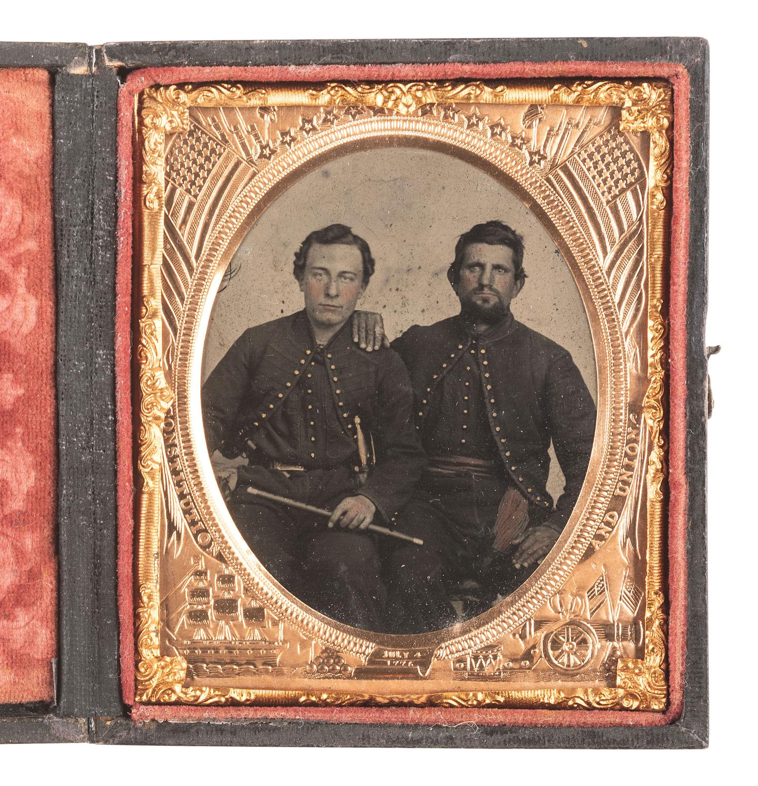 [CIVIL WAR]. Sixth plate tintype of a pair of Zouaves, one holding a fife.