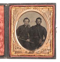 [CIVIL WAR]. Sixth plate tintype of a pair of Zouaves, one holding a fife.