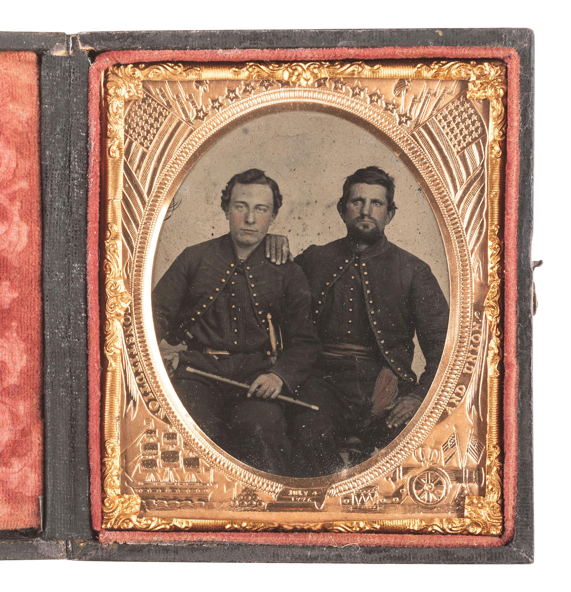 [CIVIL WAR]. Sixth plate tintype of a pair of Zouaves, one holding a fife.