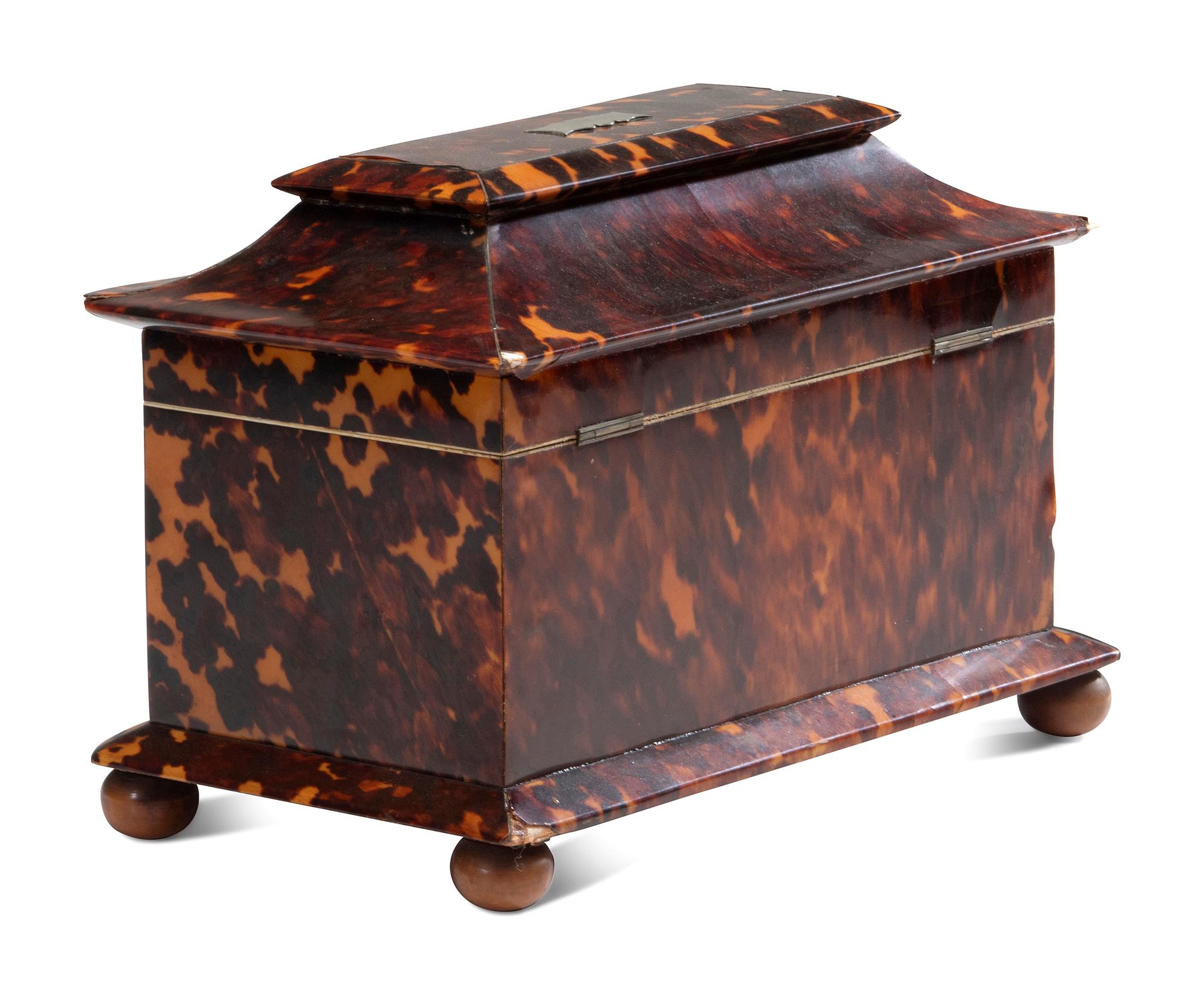 A Regency Tortoiseshell Tea Caddy