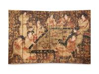 A Chinese Black Lacquer Six-Panel Floor Screen — 19TH CENTURY